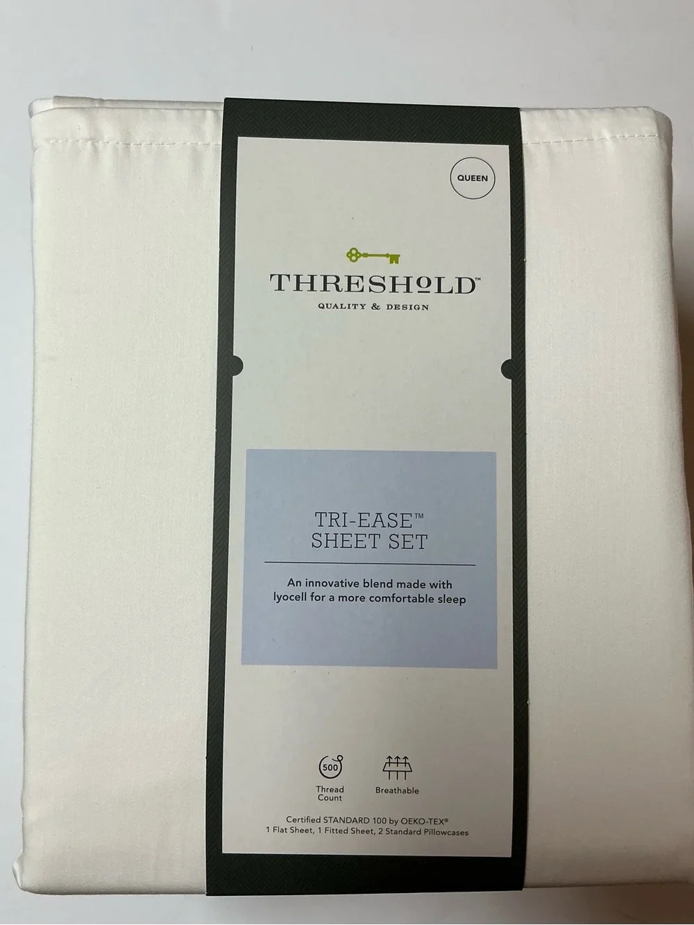 Threshold QUALITY& DESIGN TRI-EASE SHEET SET/ 500 Thread Count/ QUEEN/ WHITE